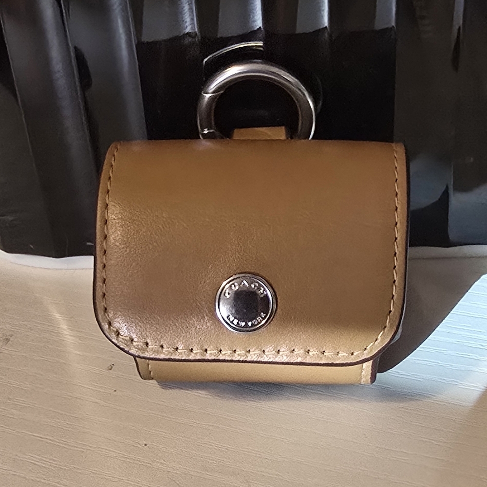 Coach Tan Leather Earbud Case